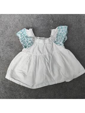 Joie Girls White Dress with Aqua Embroidered Sleeves Size 5-6